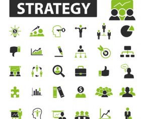 Business icons black with green vector 05