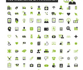 Business icons black with green vector 06