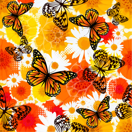 Butterflies with floral vector seamless pattern vector 01