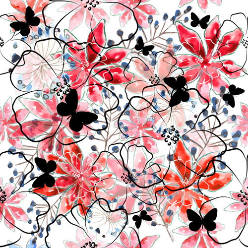 Butterflies with floral vector seamless pattern vector 02
