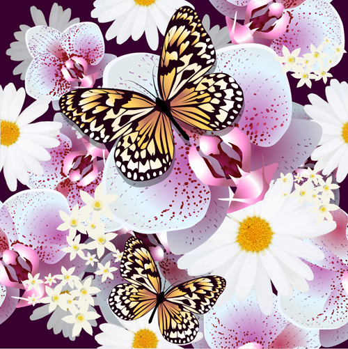 Butterflies with floral vector seamless pattern vector 03