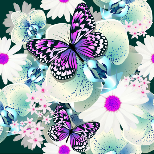 Butterflies with floral vector seamless pattern vector 04