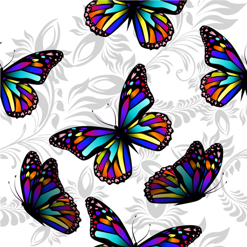 Butterflies with floral vector seamless pattern vector 05