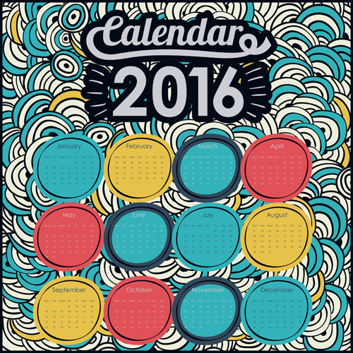 Calendar 2016 with graffiti background vecotr 01