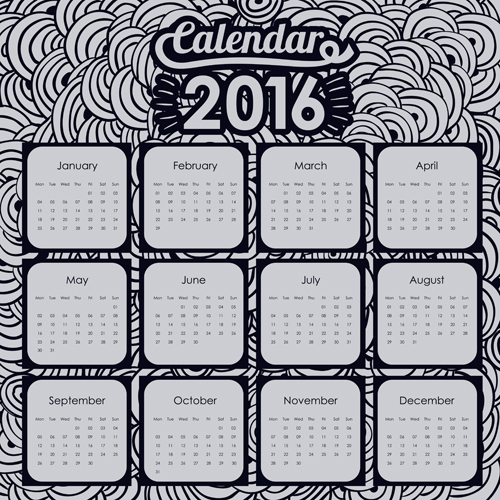 Calendar 2016 with graffiti background vecotr 02