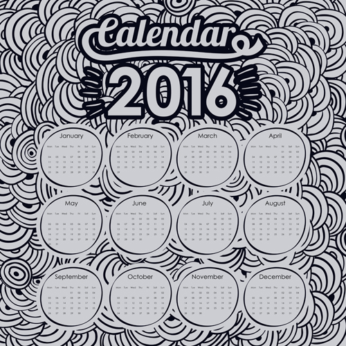 Calendar 2016 with graffiti background vecotr 03