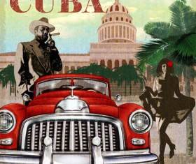 Car vintage poster design material vector 01