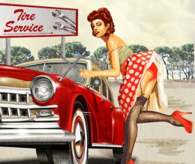 Car vintage poster design material vector 03