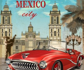Car vintage poster design material vector 04