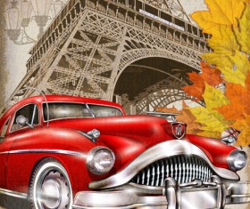 Car vintage poster design material vector 05