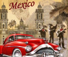 Car vintage poster design material vector 06