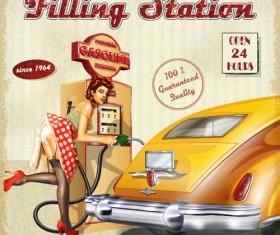 Car vintage poster design material vector 07