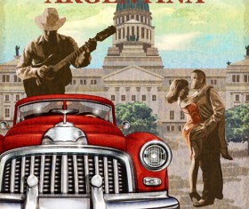 Car vintage poster design material vector 09