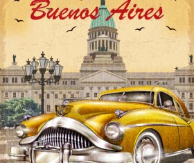 Car vintage poster design material vector 11