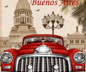 Car vintage poster design material vector 12