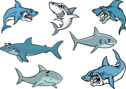 Cartoon funny shark vector material 05