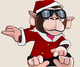 Cartoon monkey dressed as Santa Claus vector