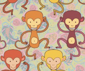 Cartoon monkey vector seamless patterns 02
