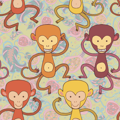 Cartoon monkey vector seamless patterns 02