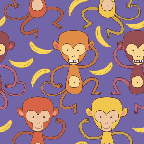 Cartoon monkey vector seamless patterns 03