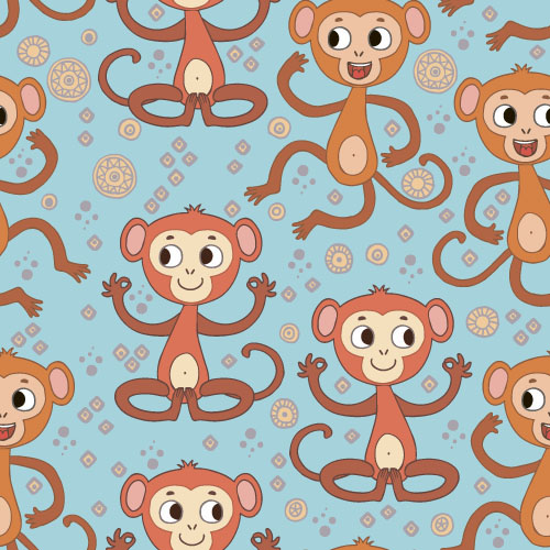 Cartoon monkey vector seamless patterns 04