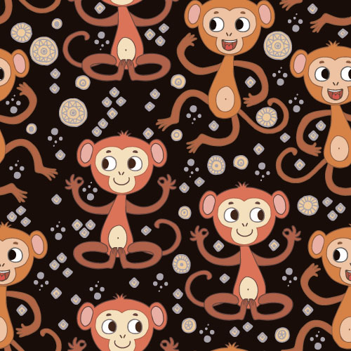 Cartoon monkey vector seamless patterns 06