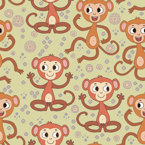 Cartoon monkey vector seamless patterns 07