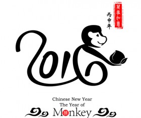 Chinese 2016 new year with monkey year creative vector 03