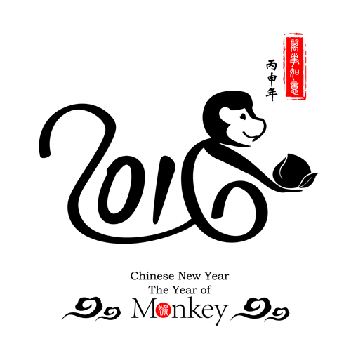 Chinese 2016 new year with monkey year creative vector 03