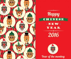 Chinese new year of monkey card vector 01
