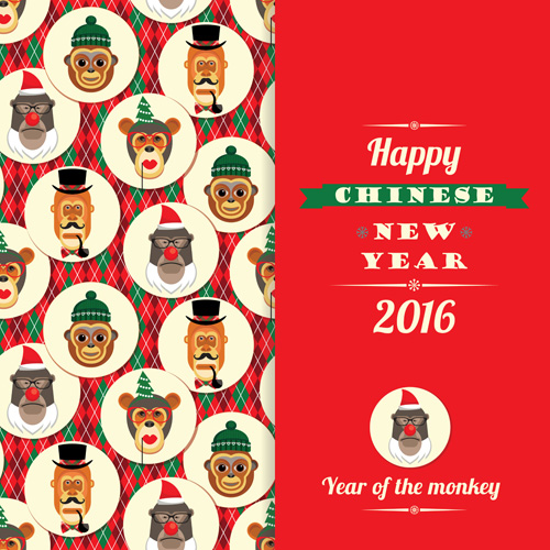 Chinese new year of monkey card vector 01