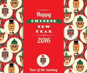 Chinese new year of monkey card vector 02