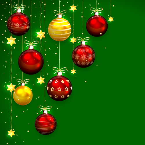 Christmas balls with green background vector