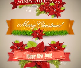 Christmas banners with red flower vector