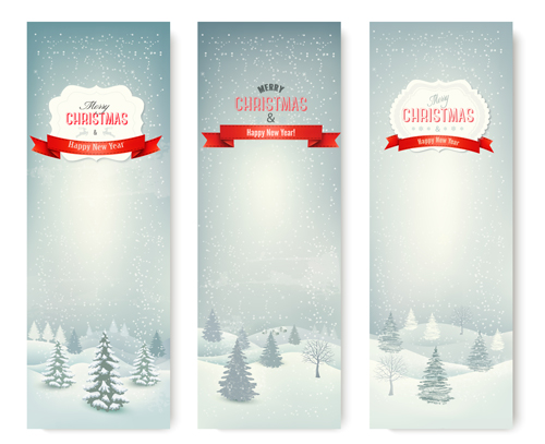 Christmas banners with winter snow vector set 03