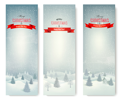 Christmas banners with winter snow vector set 05