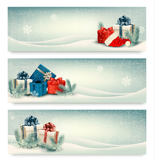 Christmas banners with winter snow vector set 06