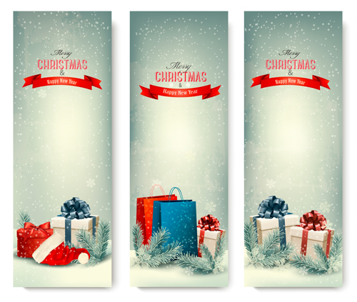 Christmas banners with winter snow vector set 07