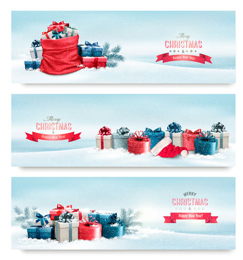 Christmas banners with winter snow vector set 08