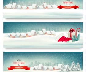 Christmas banners with winter snow vector set 09