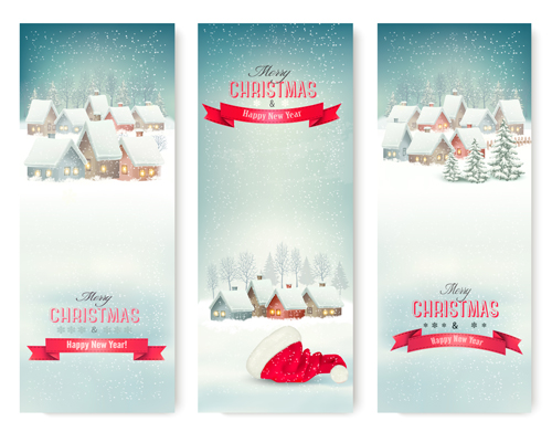 Christmas banners with winter snow vector set 11
