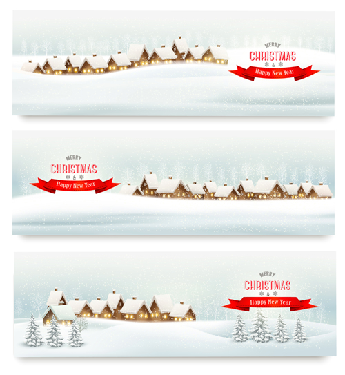 Christmas banners with winter snow vector set 12