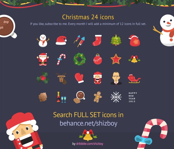 Christmas baubles icons set
