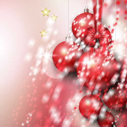 Christmas baubles with bow art background vector 01