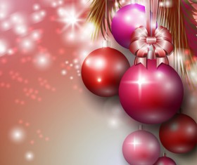 Christmas baubles with bow art background vector 02