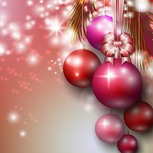 Christmas baubles with bow art background vector 02