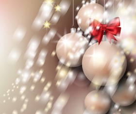 Christmas baubles with bow art background vector 03