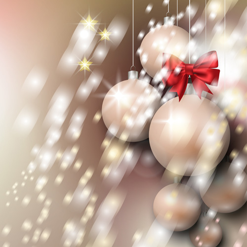 Christmas baubles with bow art background vector 03