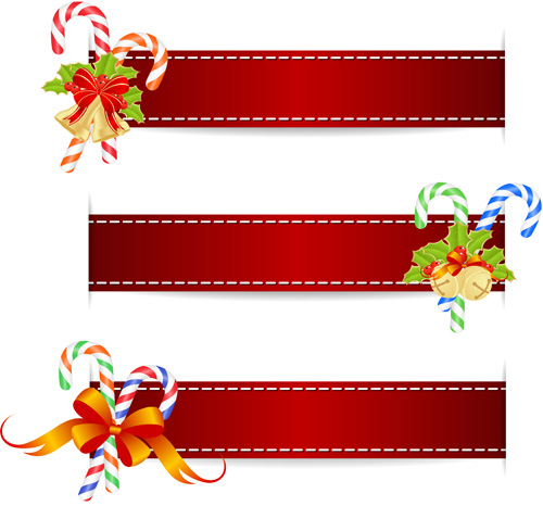 Christmas baubles with red banners vector