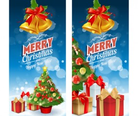 Christmas bell with gift and xmas tree banners vector 01